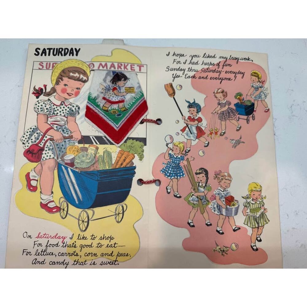 Vintage My Busy Week Book - Little Girls Pick A Hanky - Herrmann Hdkf Co - Picture 5 of 6